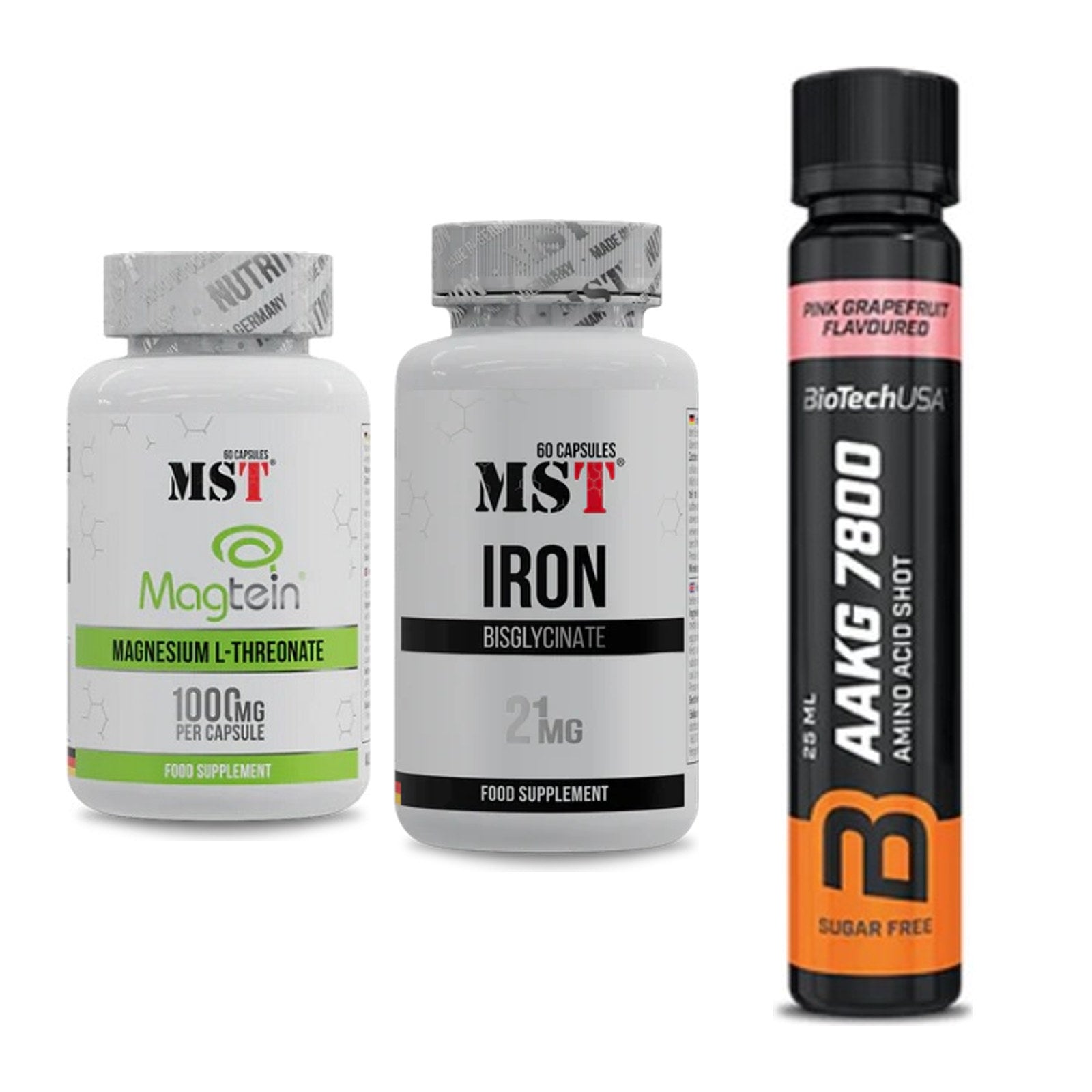 Ausdauer-Set: MST Magnesium + MST Iron Bisglyc + BioTech AAKG – alle enthaltenen Artikel