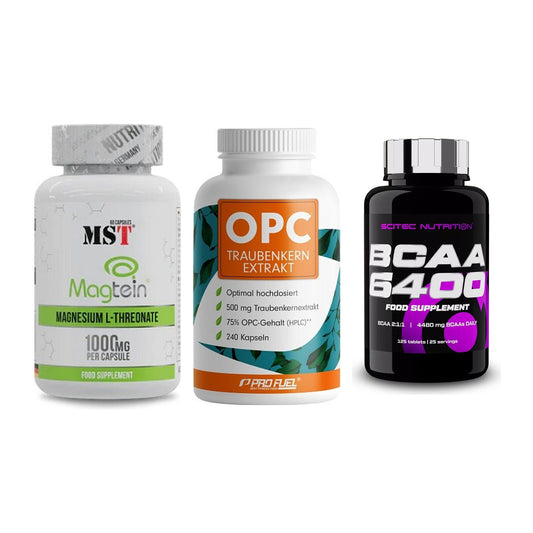 Ausdauer-Set: MST Magnesium + ProFuel OPC + Scitec BCAA 6400 – alle enthaltenen Artikel