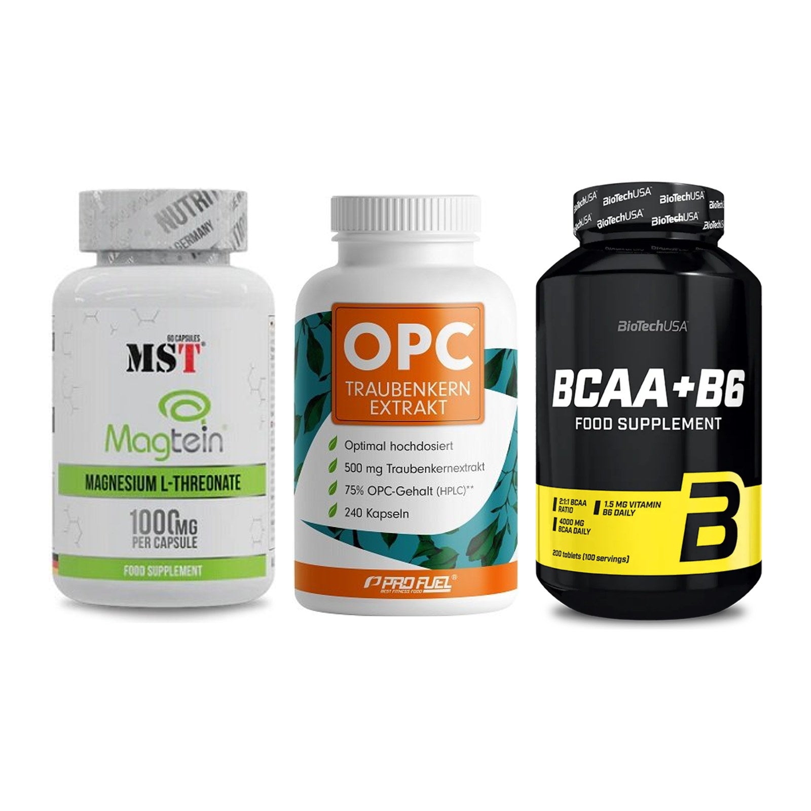 Ausdauer-Set: MST Magnesium + ProFuel OPC + BioTech BCAA+B6 – alle enthaltenen Artikel
