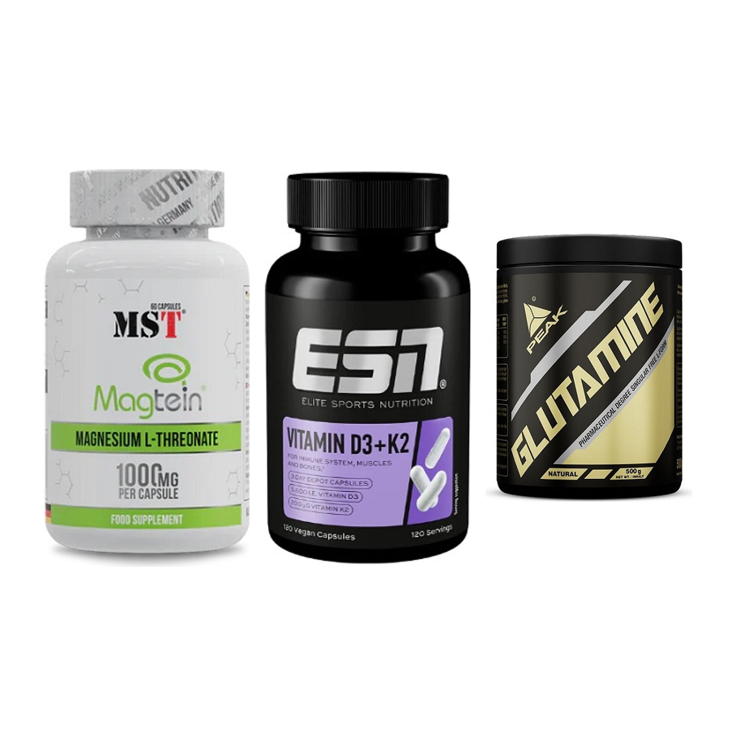 Ausdauer-Set: MST Magnesium + ESN Vitamin D3 + Peak Glutamin – alle enthaltenen Artikel