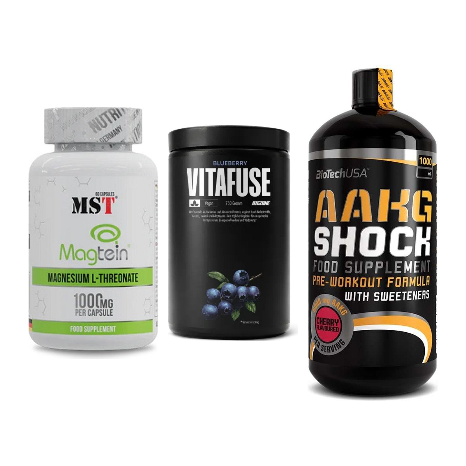 Ausdauer-Set: MST Magnesium + Big Zone Vitafus + BioTech AAKG – alle enthaltenen Artikel