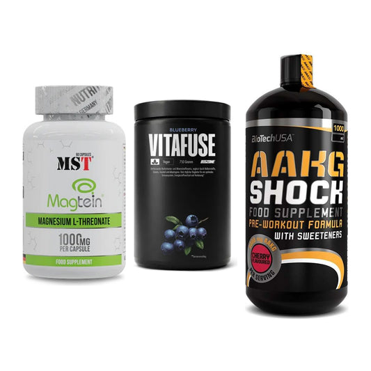 Ausdauer-Set: MST Magnesium + Big Zone Vitafus + BioTech AAKG – alle enthaltenen Artikel