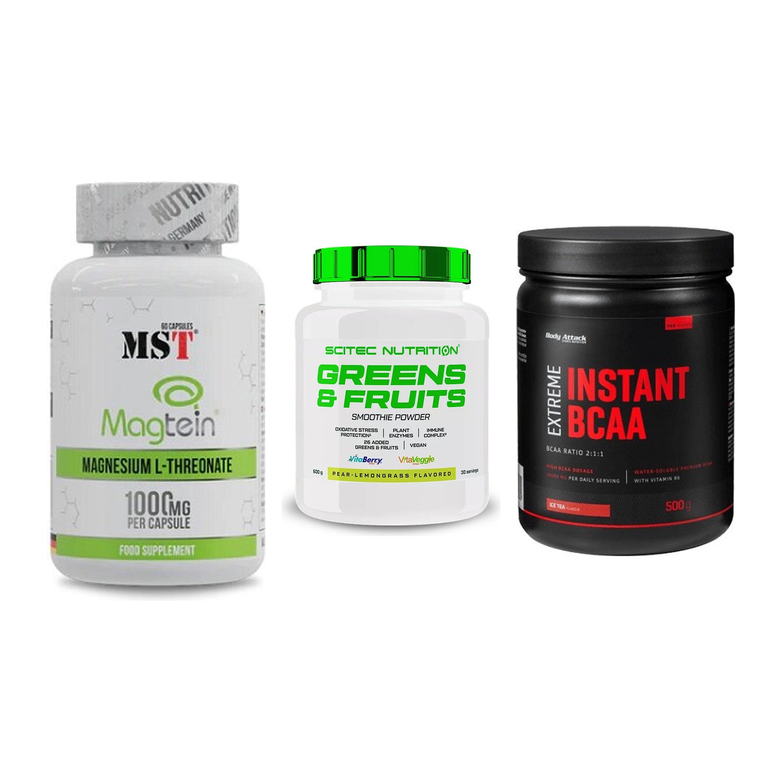 Ausdauer-Set: MST Magnesium + Scitec Greens + Body Attack – alle enthaltenen Artikel