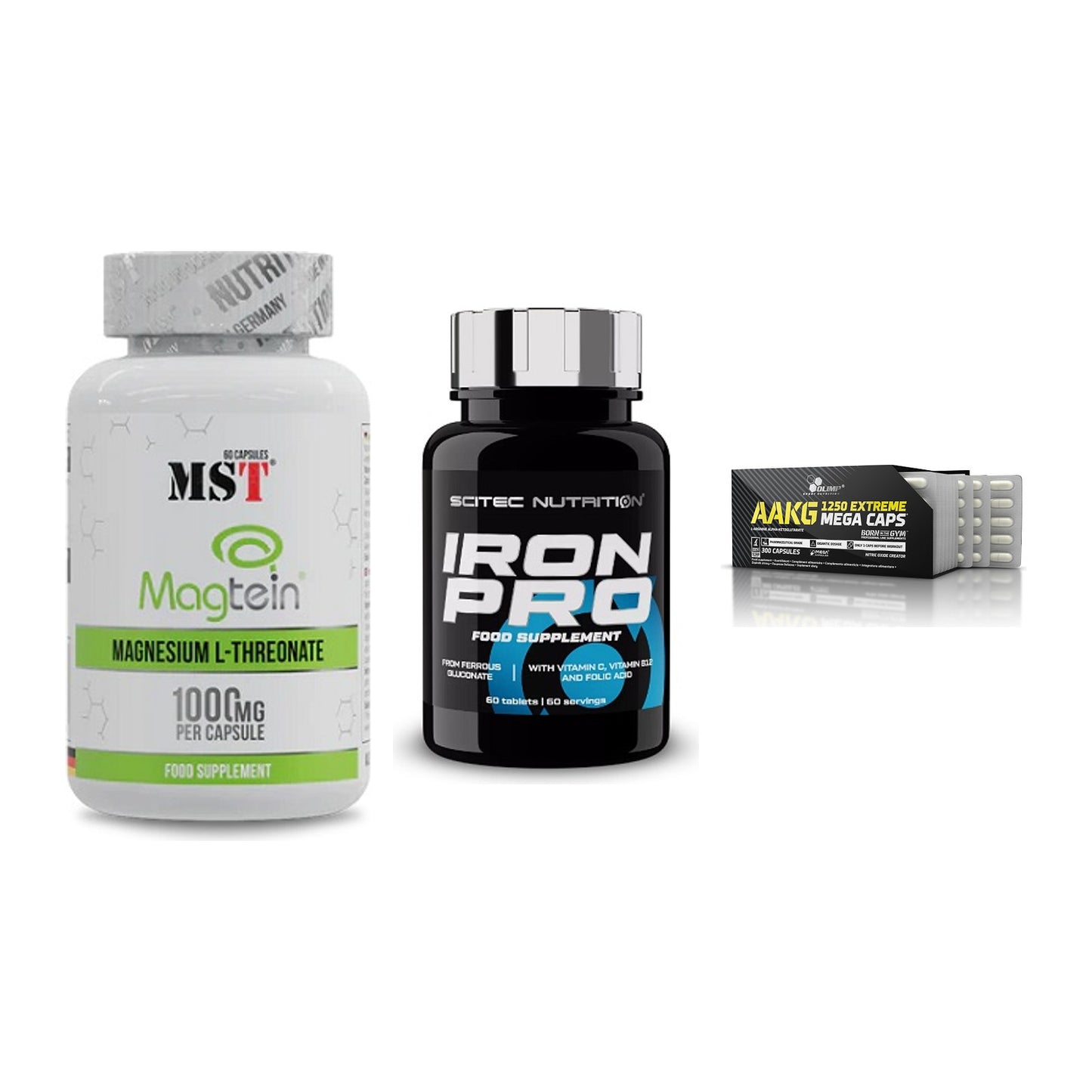 Ausdauer-Set: MST Magnesium + Scitec Iron Pro + Olimp AAKG – alle enthaltenen Artikel