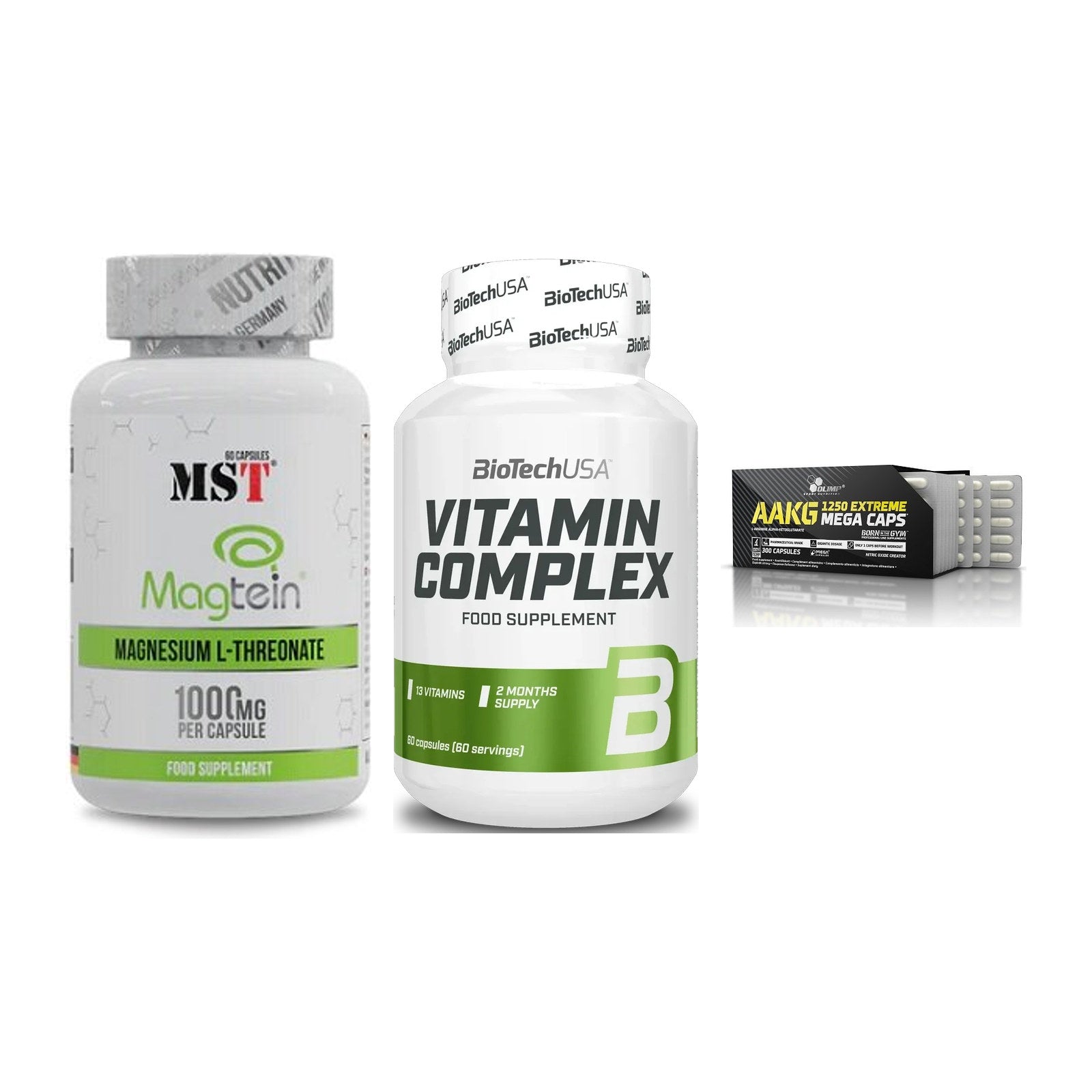 Ausdauer-Set: MST Magnesium + BioTech Vitamin + Olimp AAKG – alle enthaltenen Artikel