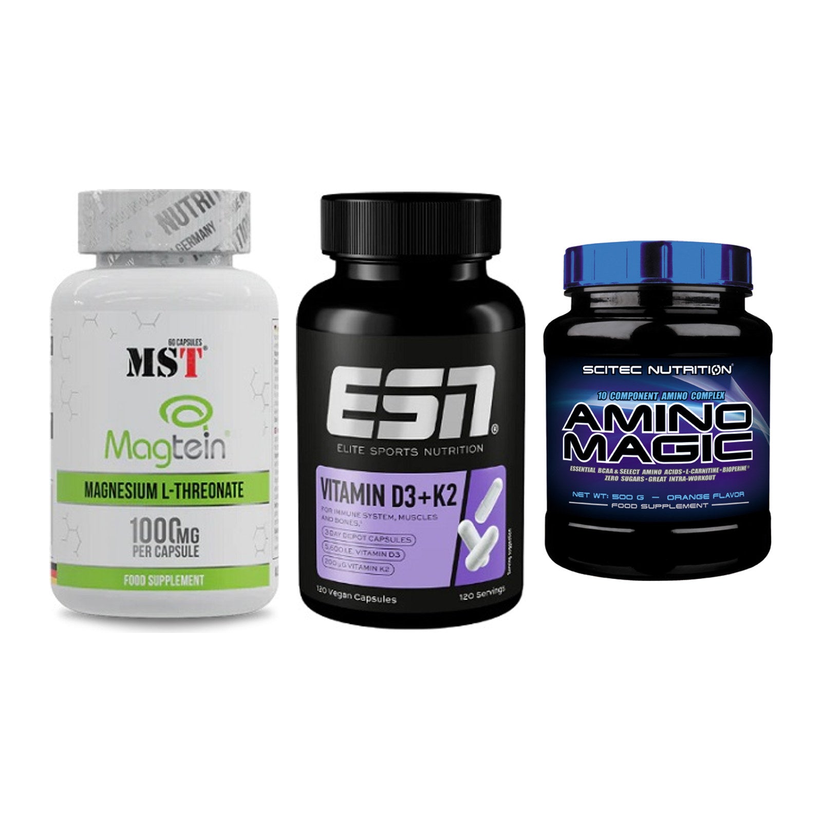 Ausdauer-Set: MST Magnesium + ESN Vitamin D3 + Scitec Amino – alle enthaltenen Artikel