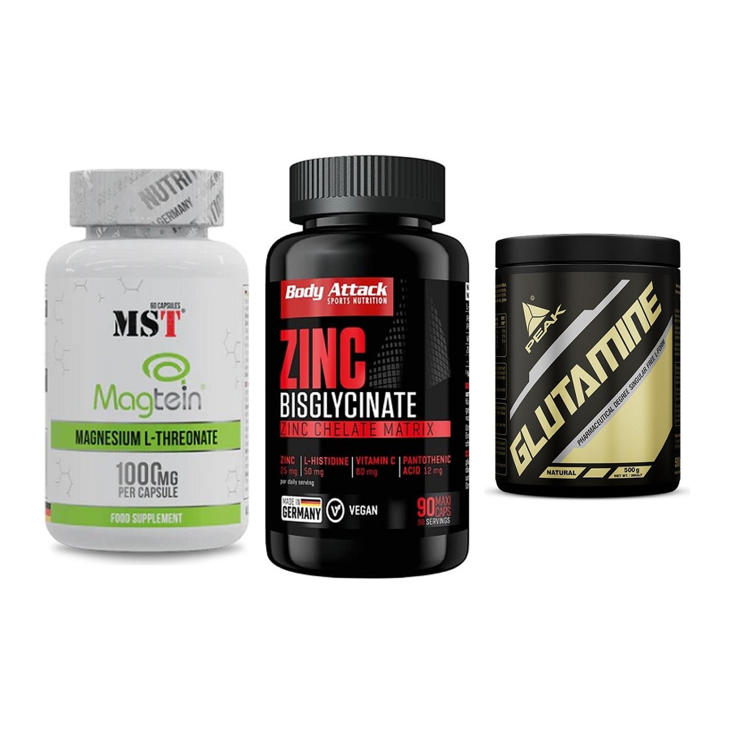 Ausdauer-Set: MST Magnesium + Body Attack Zink + Peak Glutamin – alle enthaltenen Artikel