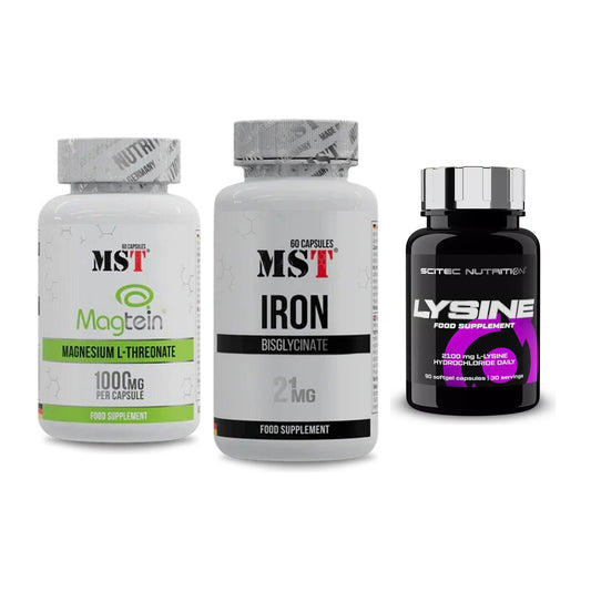 Ausdauer-Set: MST Magnesium + MST Iron Bisglyc + Scitec Lysine – alle enthaltenen Artikel