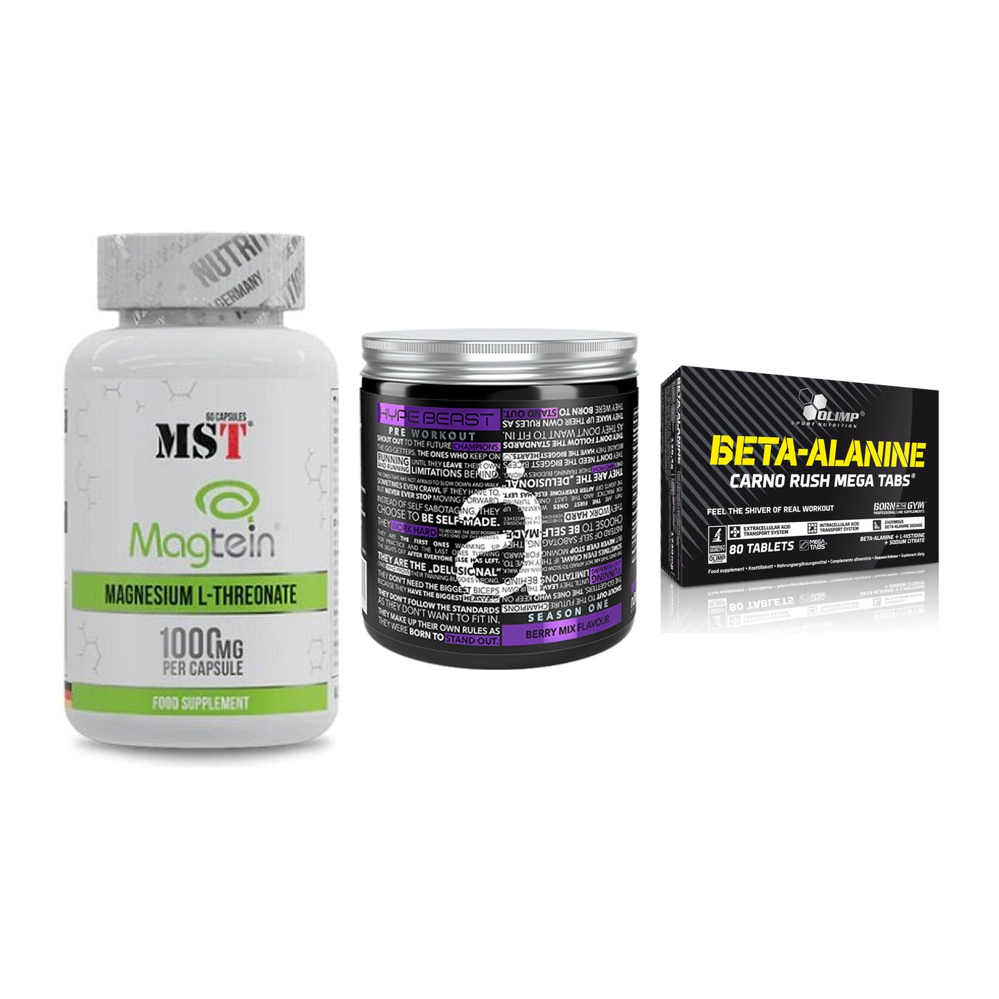 Ausdauer-Set: MST Magnesium + Nanosupps Hype + Olimp Beta-Alani – alle enthaltenen Artikel