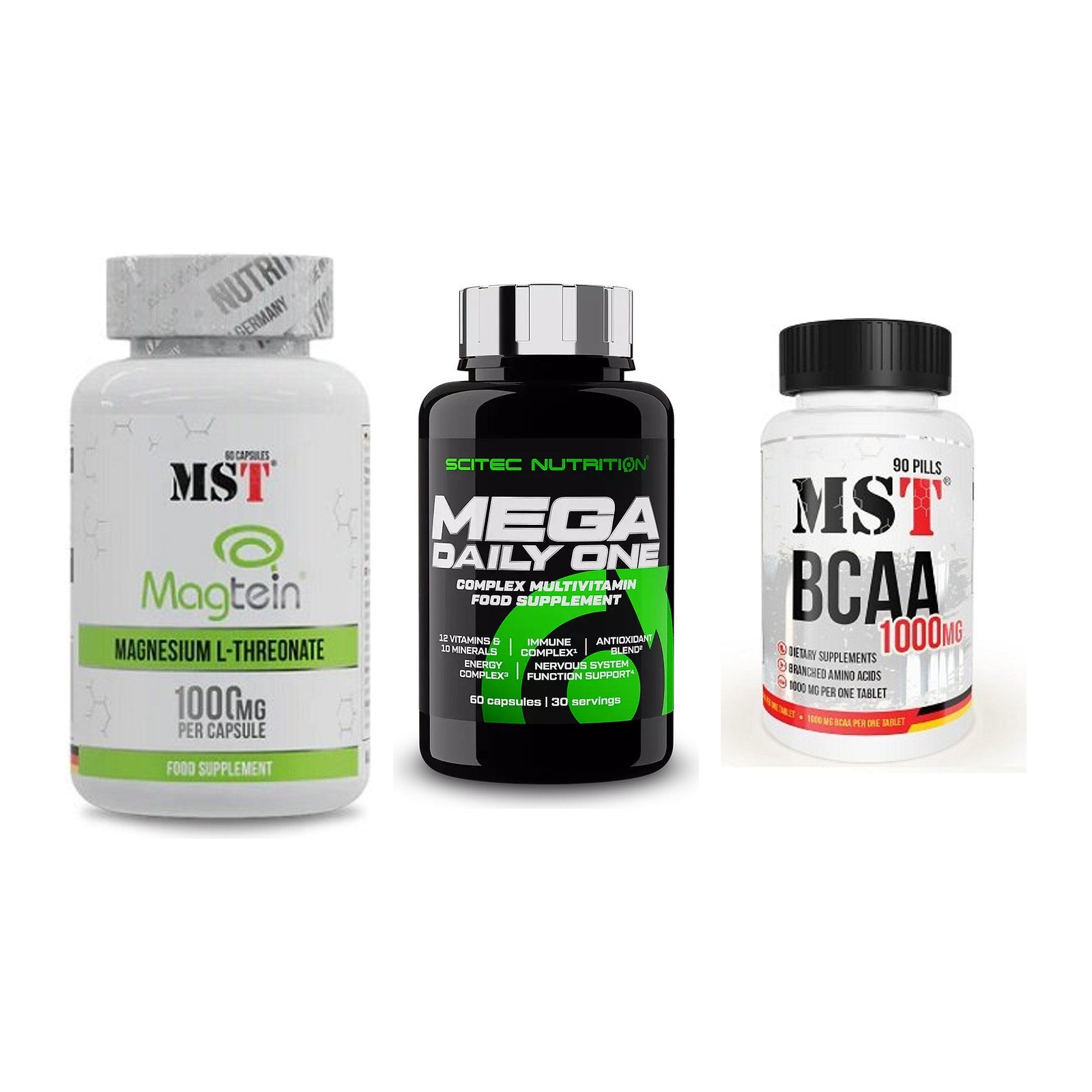 Ausdauer-Set: MST Magnesium + Scitec Mega + MST BCAA 1000 – alle enthaltenen Artikel