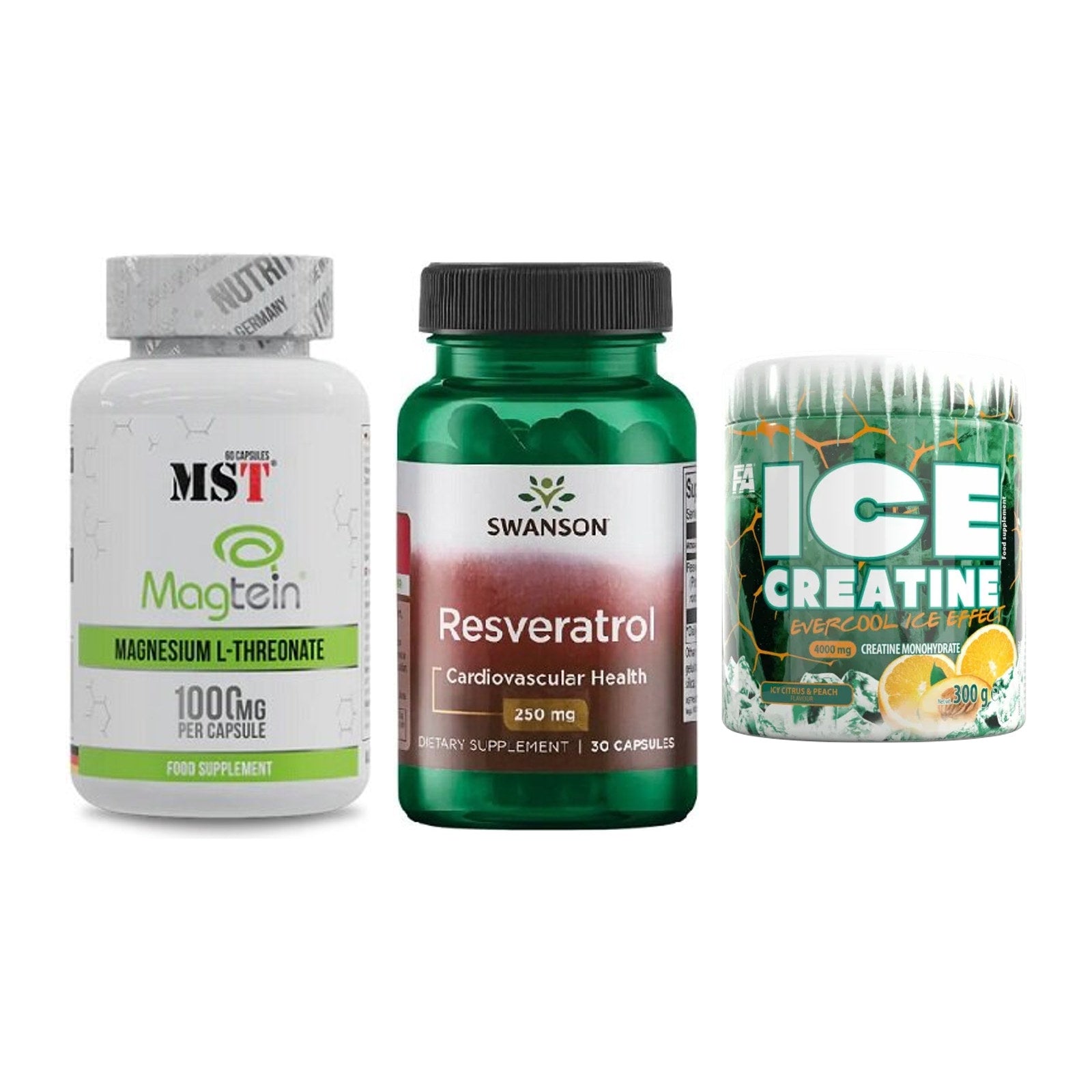 Ausdauer-Set: MST Magnesium + Swanson Resverat + FA Nutrition ICE – alle enthaltenen Artikel