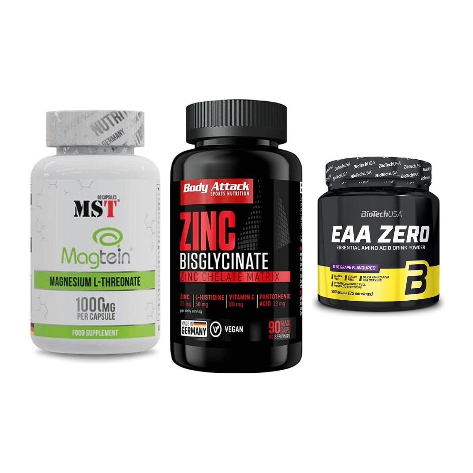 Ausdauer-Set: MST Magnesium + Body Attack Zink + BioTech EAA Zero – alle enthaltenen Artikel
