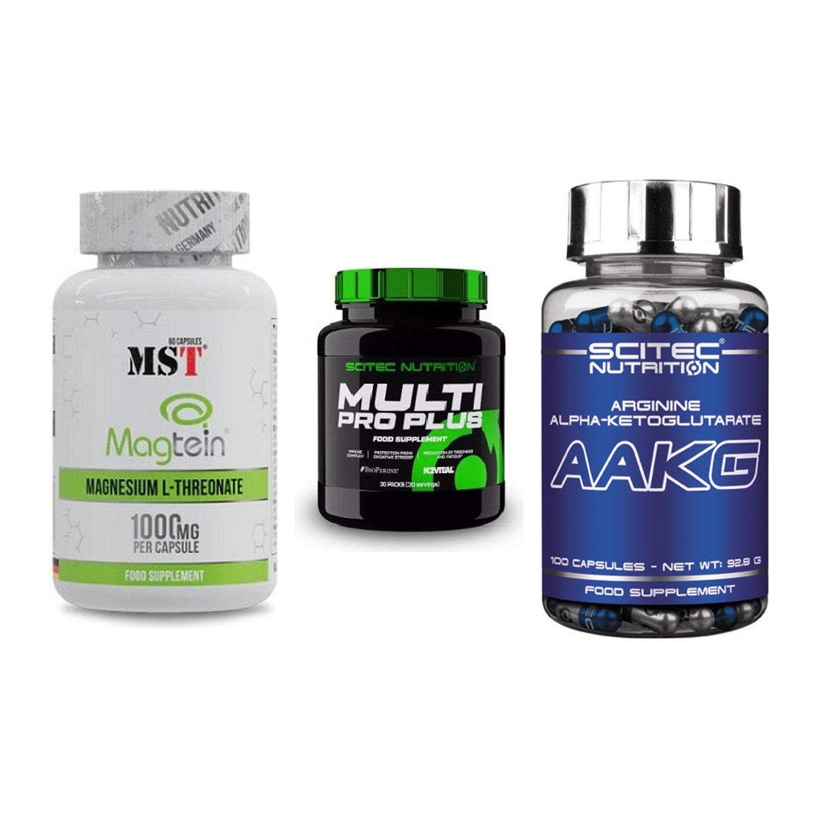 Ausdauer-Set: MST Magnesium + Scitec Multi Pro + Scitec AAKG – alle enthaltenen Artikel