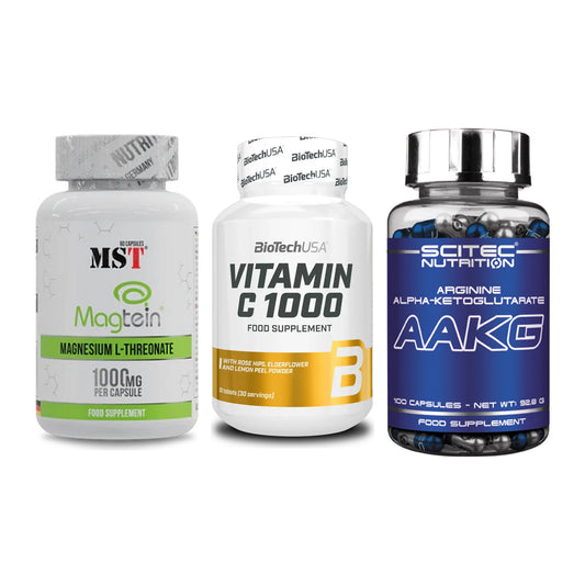Ausdauer-Set: MST Magnesium + BioTech Vitamin + Scitec AAKG – alle enthaltenen Artikel