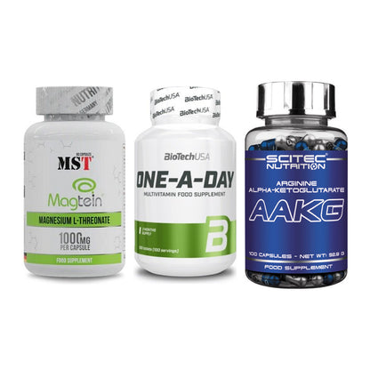 Ausdauer-Set: MST Magnesium + BioTech One A + Scitec AAKG – alle enthaltenen Artikel