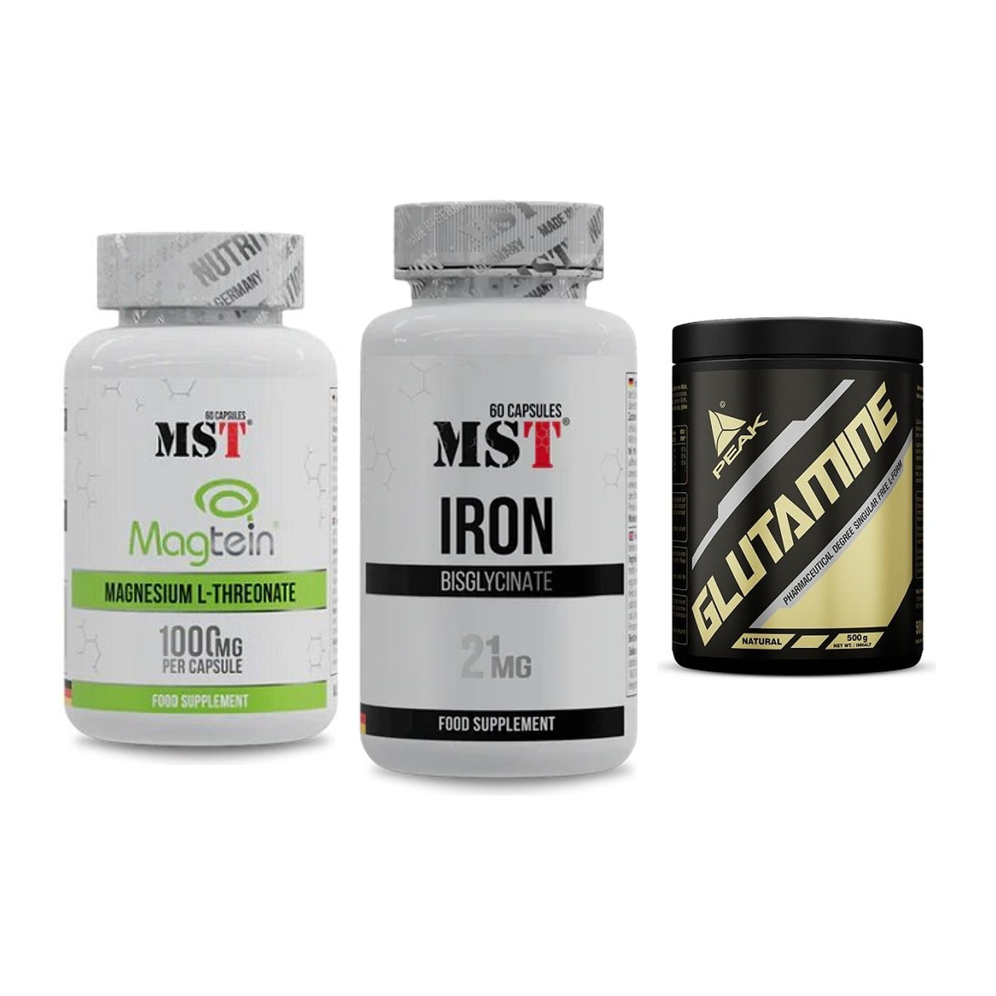 Ausdauer-Set: MST Magnesium + MST Iron Bisglyc + Peak Glutamin – alle enthaltenen Artikel
