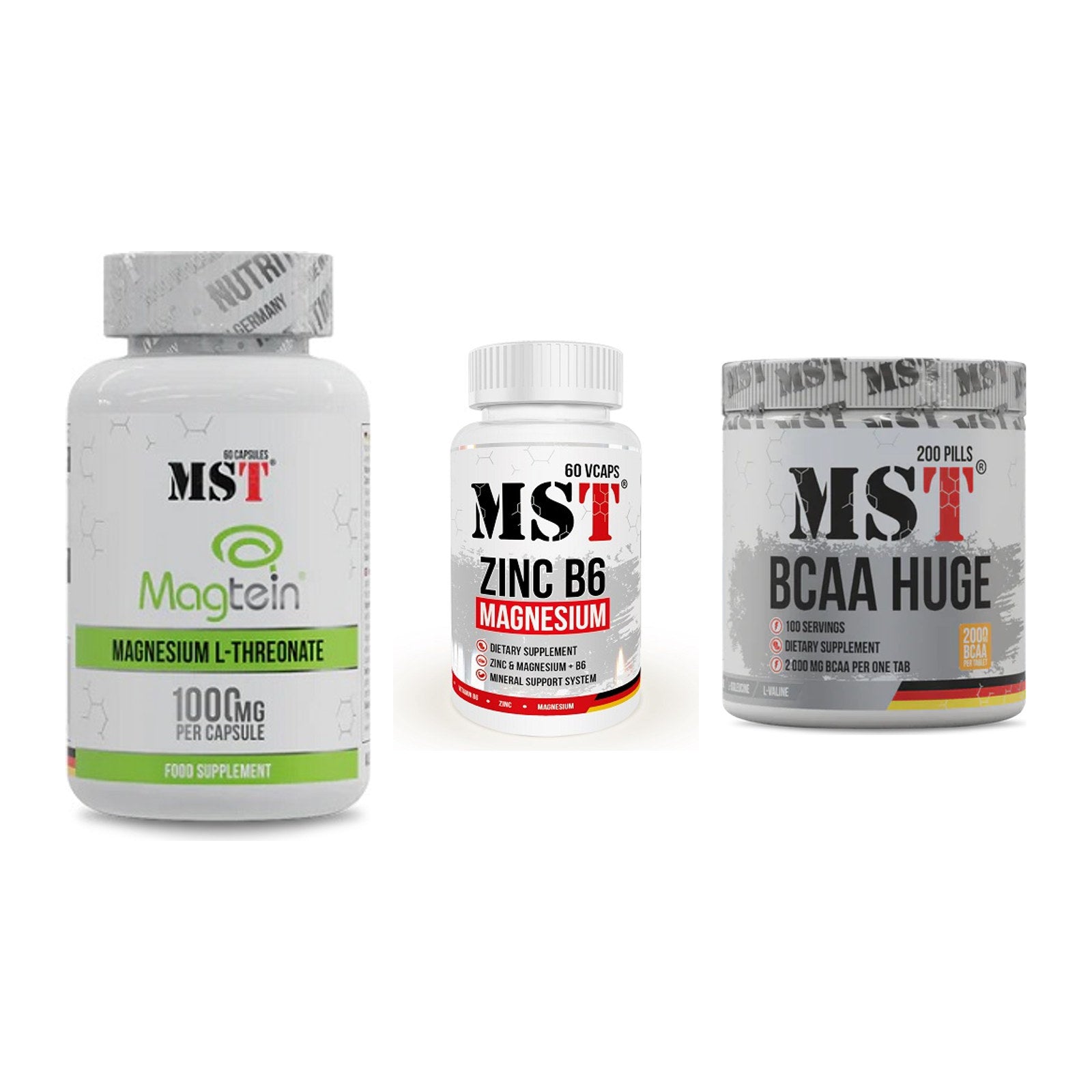 Ausdauer-Set: MST Magnesium + MST Zinc + MST BCAA Huge – alle enthaltenen Artikel