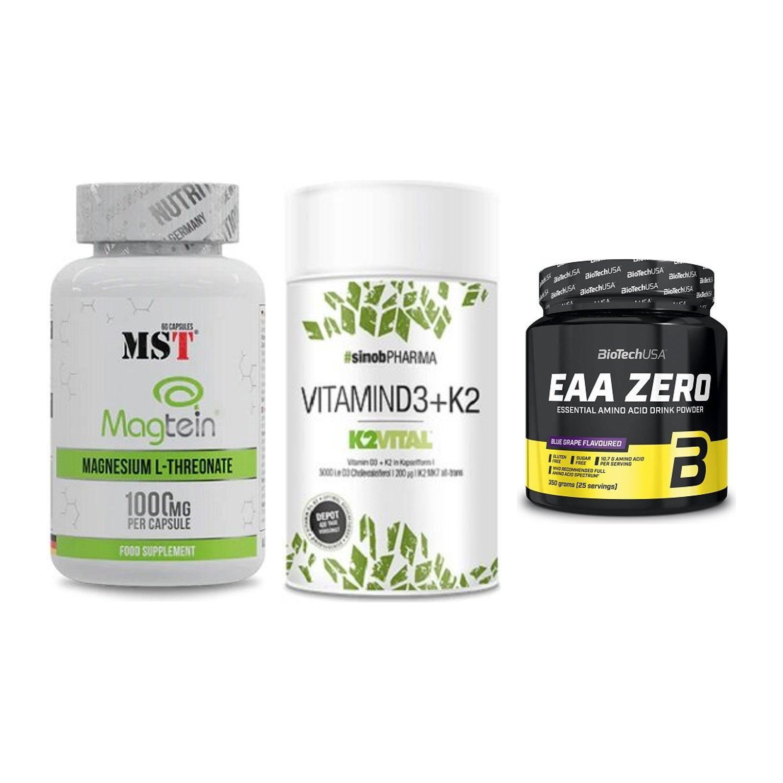 Ausdauer-Set: MST Magnesium + Sinob Vitamin D3 + BioTech EAA Zero – alle enthaltenen Artikel