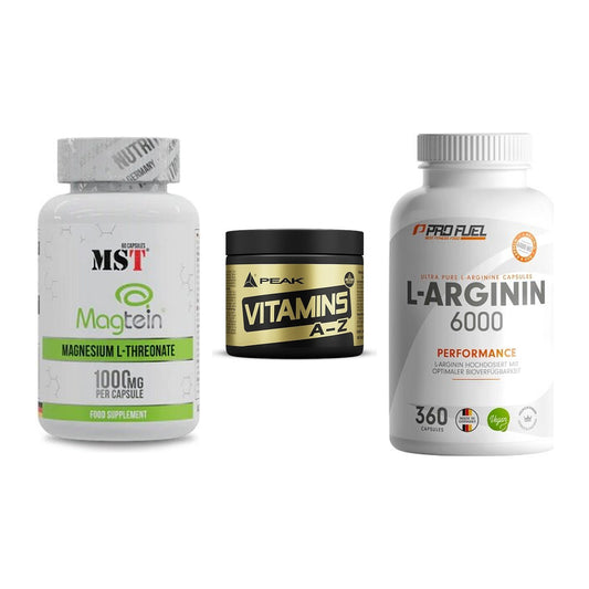 Ausdauer-Set: MST Magnesium + Peak Vitamin A-Z + ProFuel L-Argini – alle enthaltenen Artikel