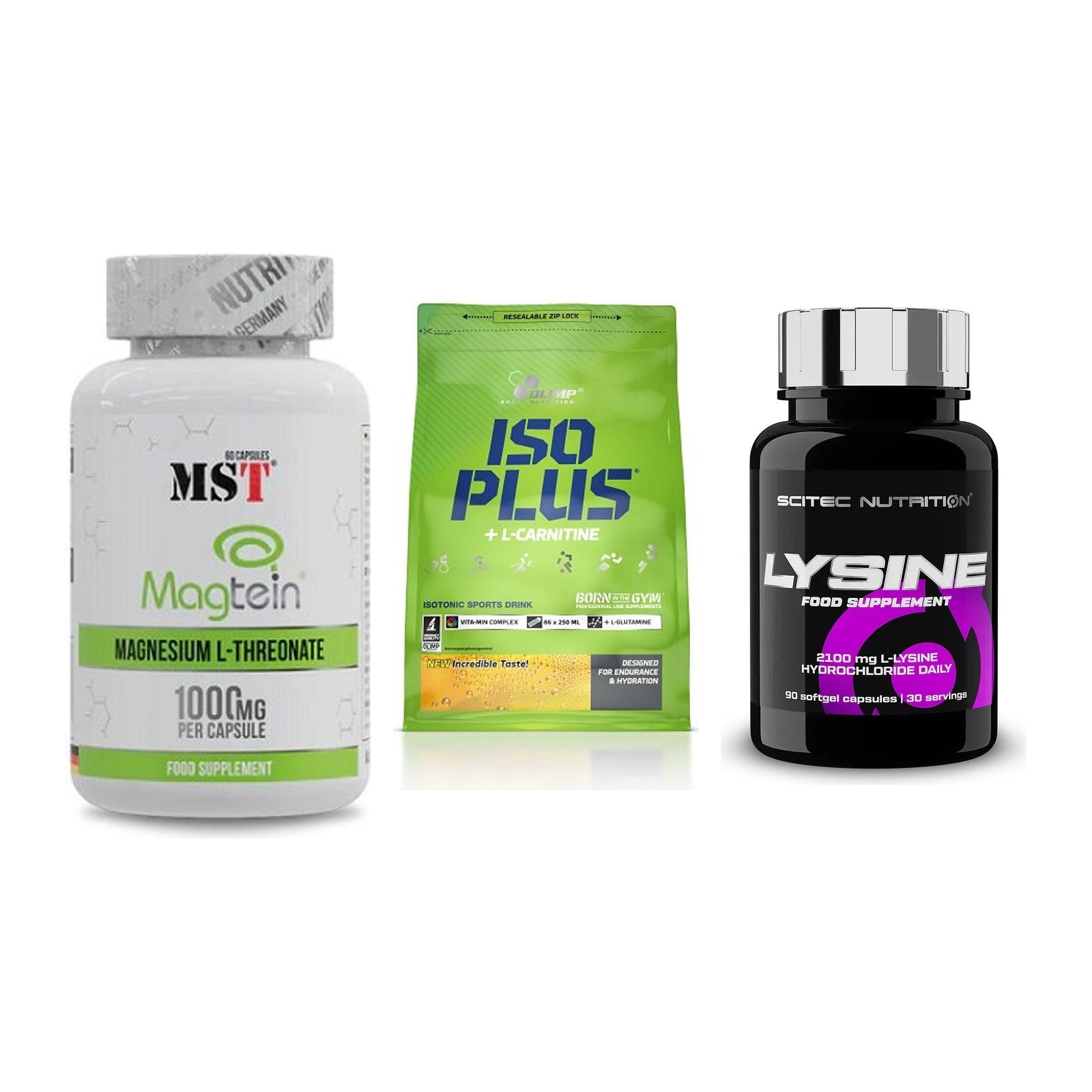Ausdauer-Set: MST Magnesium + Olimp Iso Plus + Scitec Lysine – alle enthaltenen Artikel