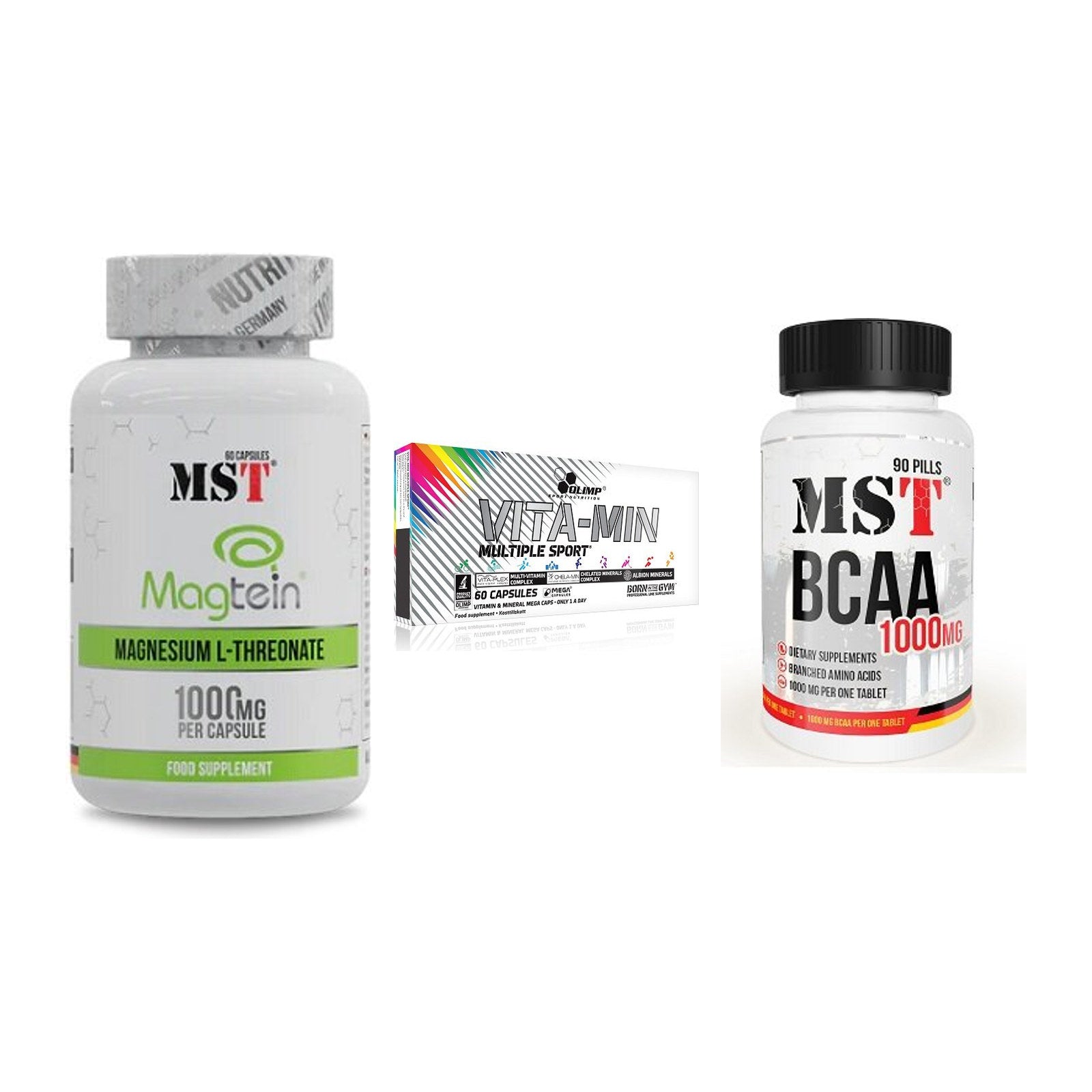 Ausdauer-Set: MST Magnesium + Olimp Vita-Min + MST BCAA 1000 – alle enthaltenen Artikel