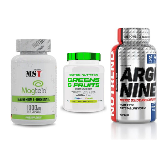Ausdauer-Set: MST Magnesium + Scitec Greens + Nutrend Arginine – alle enthaltenen Artikel