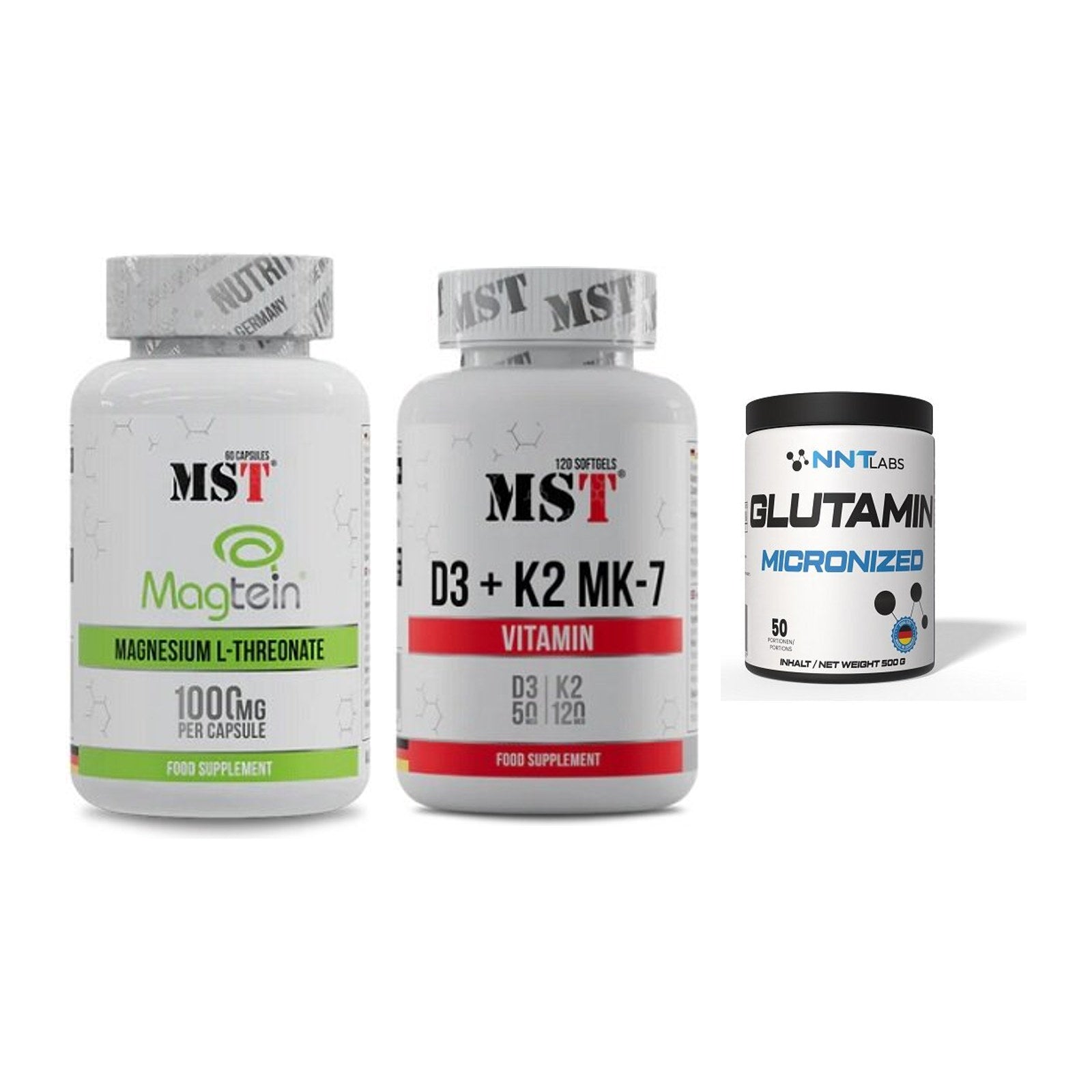 Ausdauer-Set: MST Magnesium + MST Vitamin D3 + NNT Glutamin – alle enthaltenen Artikel