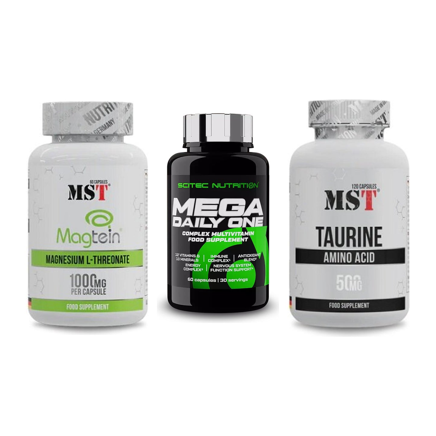 Ausdauer-Set: MST Magnesium + Scitec Mega + MST Taurine – alle enthaltenen Artikel
