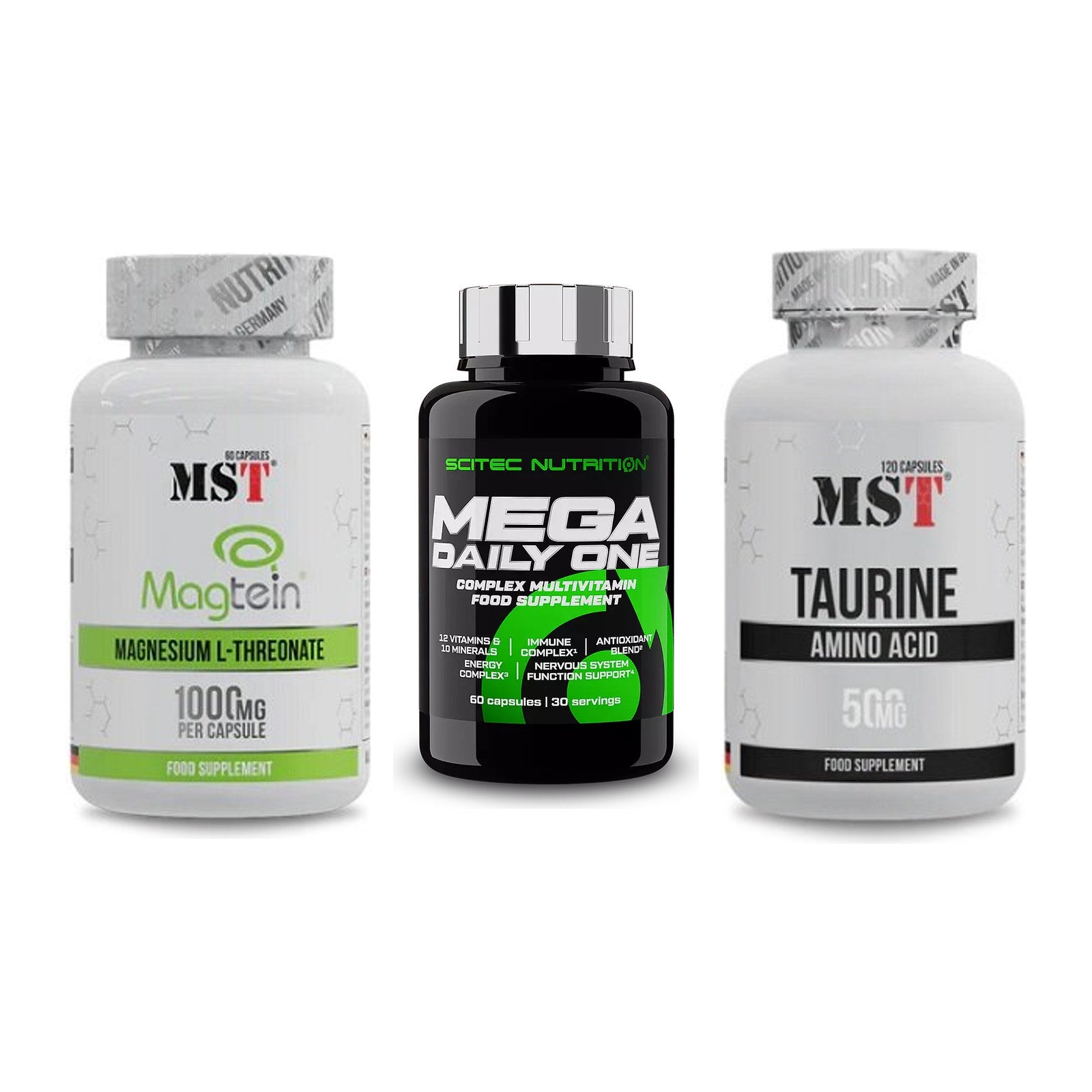 Ausdauer-Set: MST Magnesium + Scitec Mega + MST Taurine – alle enthaltenen Artikel