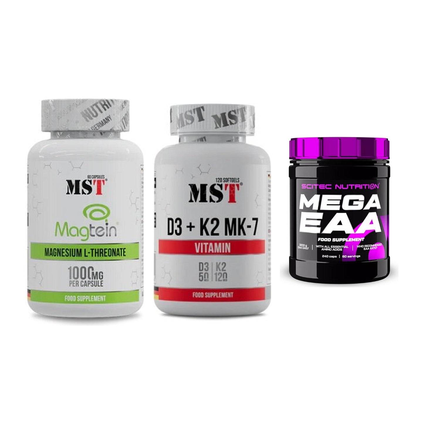 Ausdauer-Set: MST Magnesium + MST Vitamin D3 + Scitec Mega EAA – alle enthaltenen Artikel