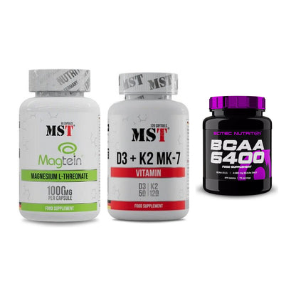 Ausdauer-Set: MST Magnesium + MST Vitamin D3 + Scitec BCAA 6400 – alle enthaltenen Artikel