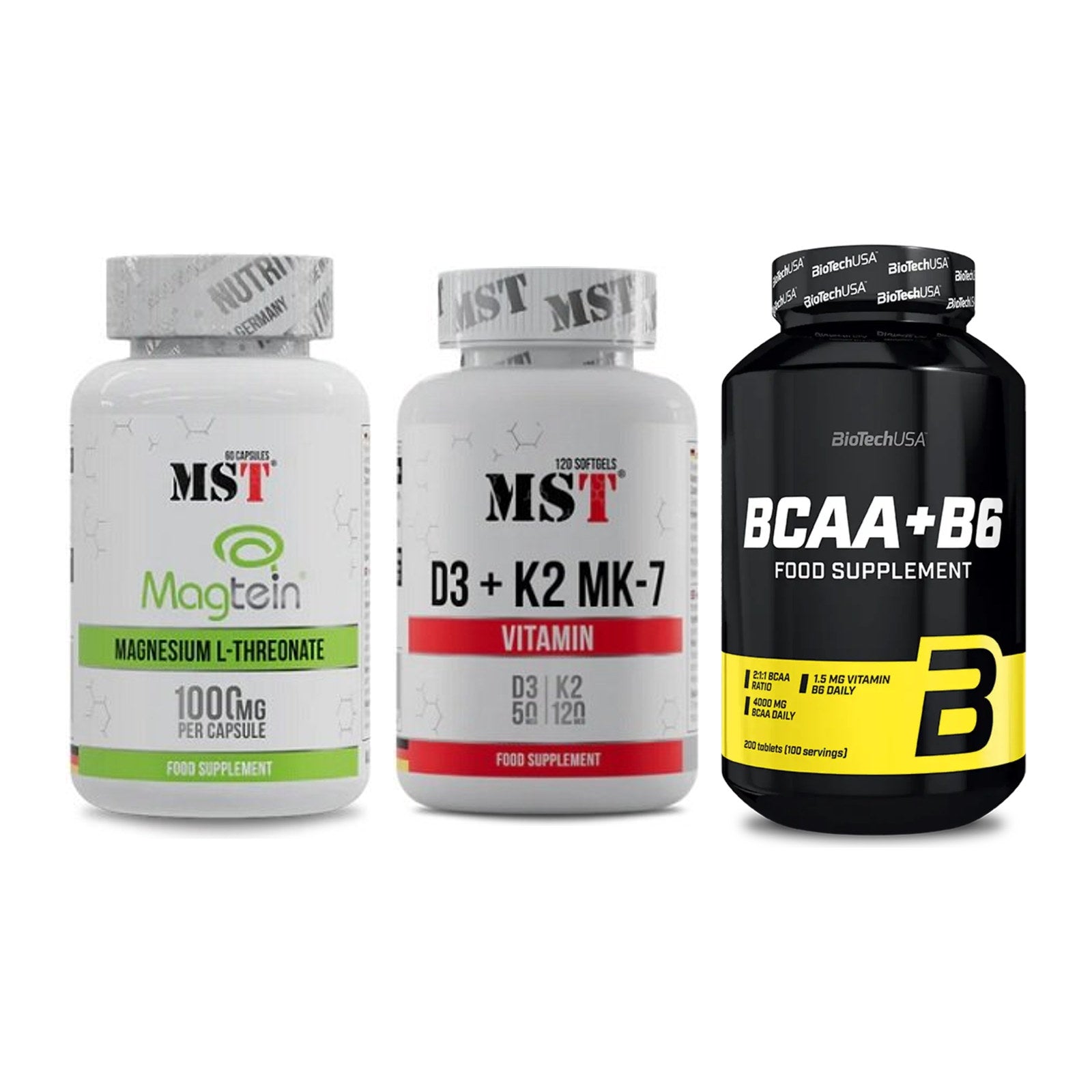 Ausdauer-Set: MST Magnesium + MST Vitamin D3 + BioTech BCAA+B6 – alle enthaltenen Artikel