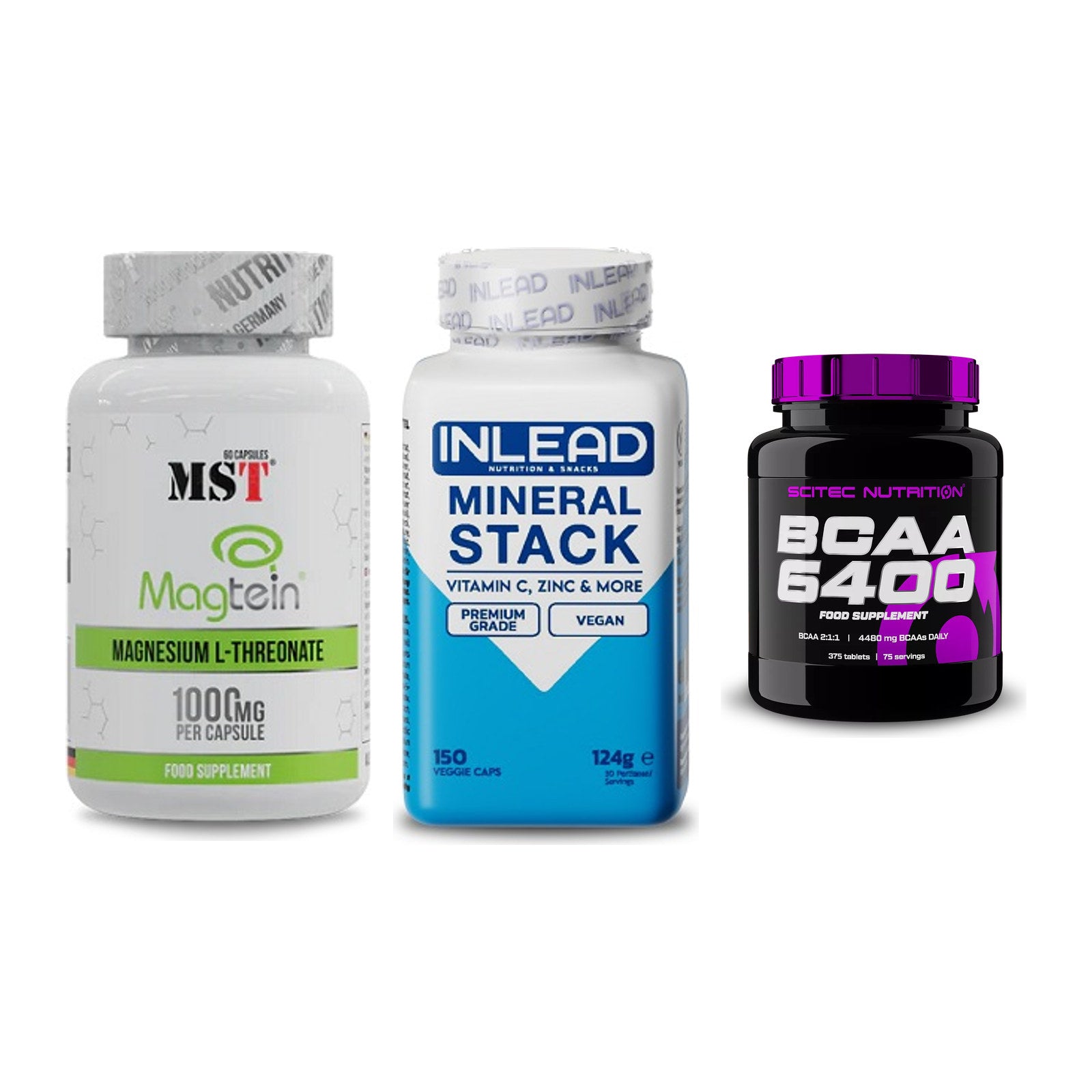 Ausdauer-Set: MST Magnesium + INLEAD Mineral + Scitec BCAA 6400 – alle enthaltenen Artikel