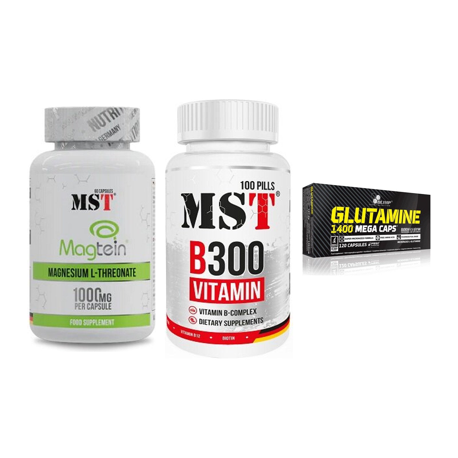 Ausdauer-Set: MST Magnesium + MST B300 B-Compl + Olimp L-Glutamin – alle enthaltenen Artikel