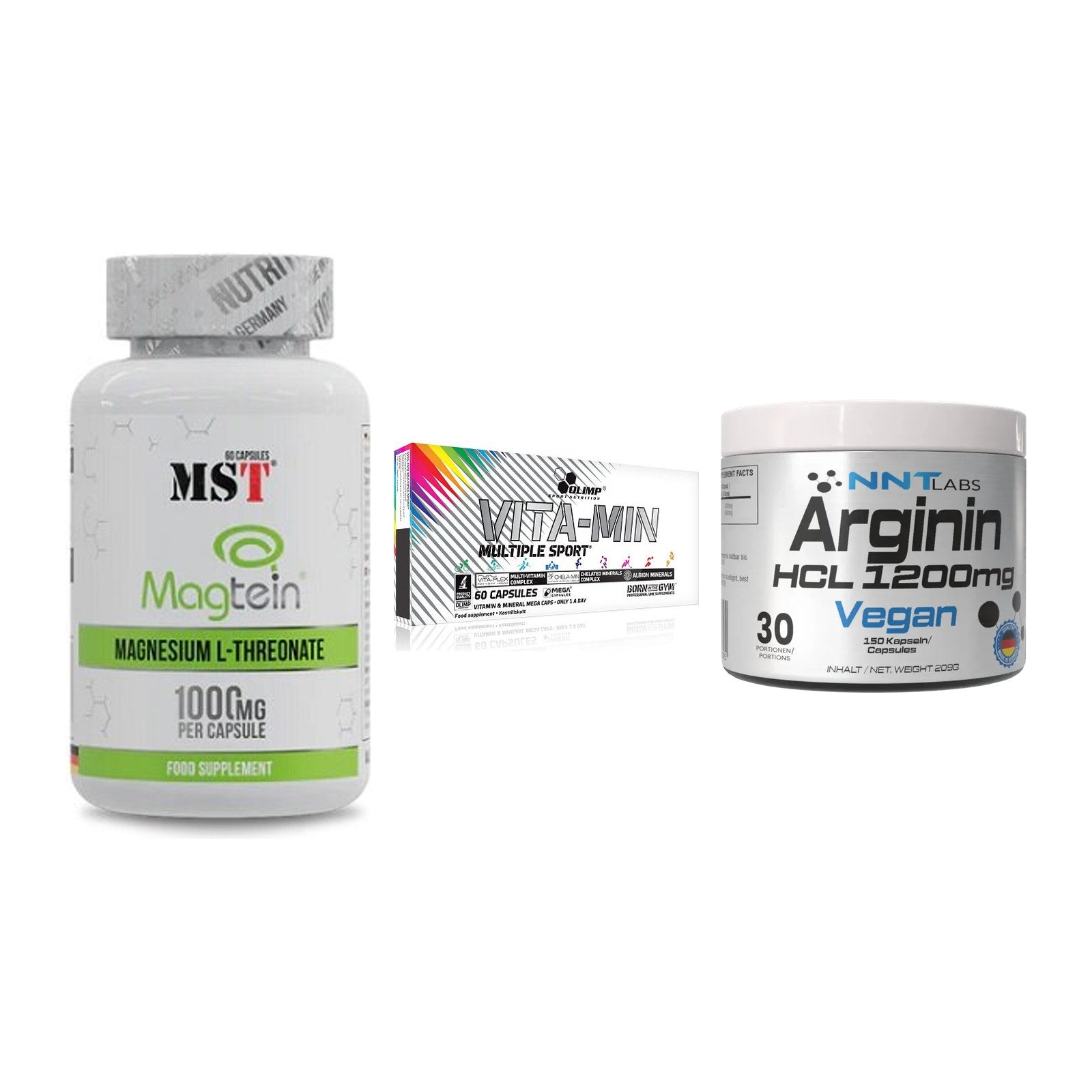 Ausdauer-Set: MST Magnesium + Olimp Vita-Min + NNT Arginin HCL – alle enthaltenen Artikel