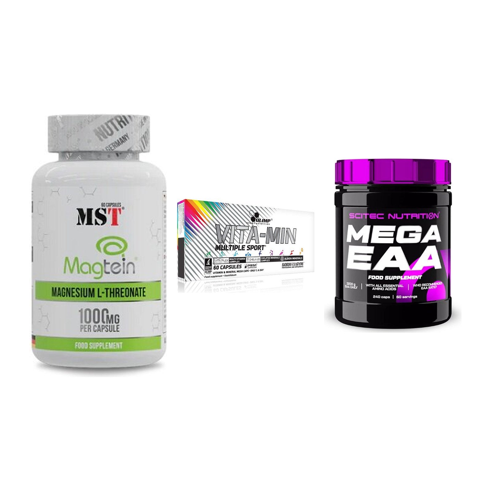Ausdauer-Set: MST Magnesium + Olimp Vita-Min + Scitec Mega EAA – alle enthaltenen Artikel