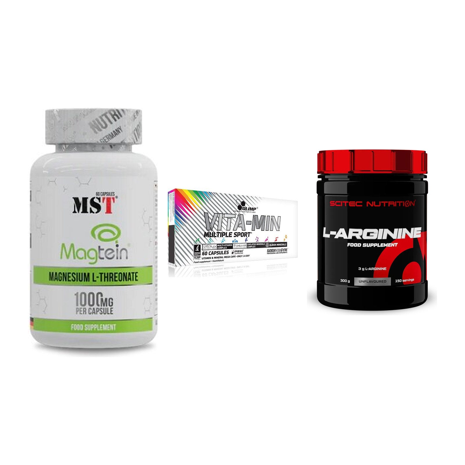 Ausdauer-Set: MST Magnesium + Olimp Vita-Min + Scitec Arginin – alle enthaltenen Artikel