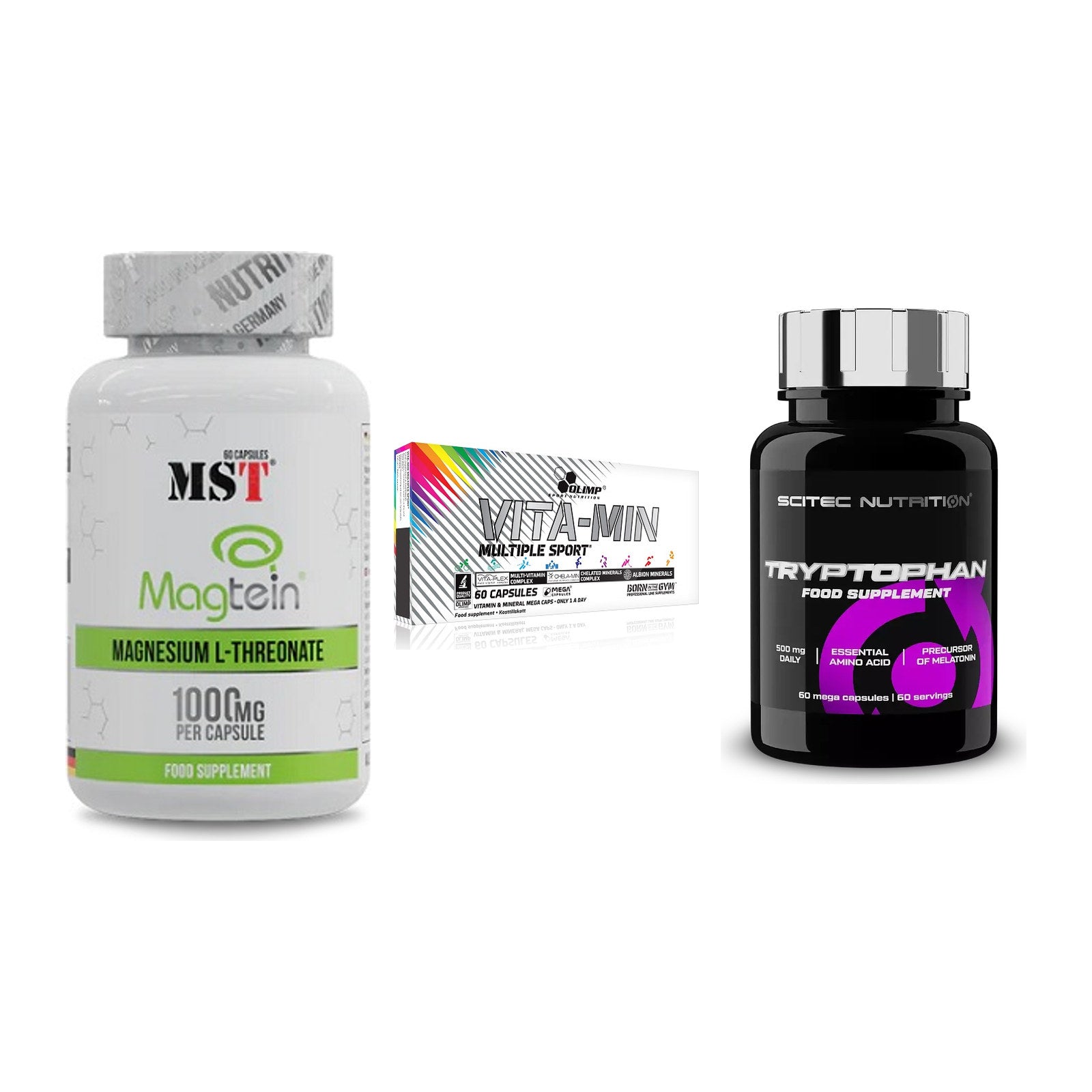 Ausdauer-Set: MST Magnesium + Olimp Vita-Min + Scitec Tryptopha – alle enthaltenen Artikel