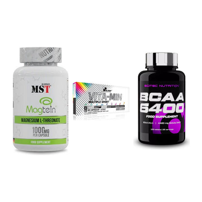 Ausdauer-Set: MST Magnesium + Olimp Vita-Min + Scitec BCAA 6400 – alle enthaltenen Artikel