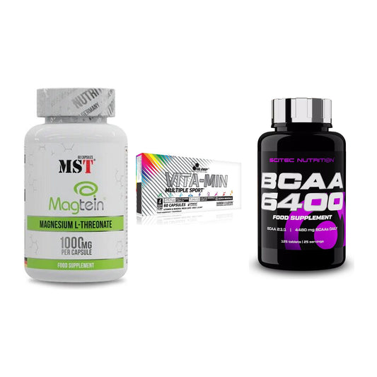 Ausdauer-Set: MST Magnesium + Olimp Vita-Min + Scitec BCAA 6400 – alle enthaltenen Artikel
