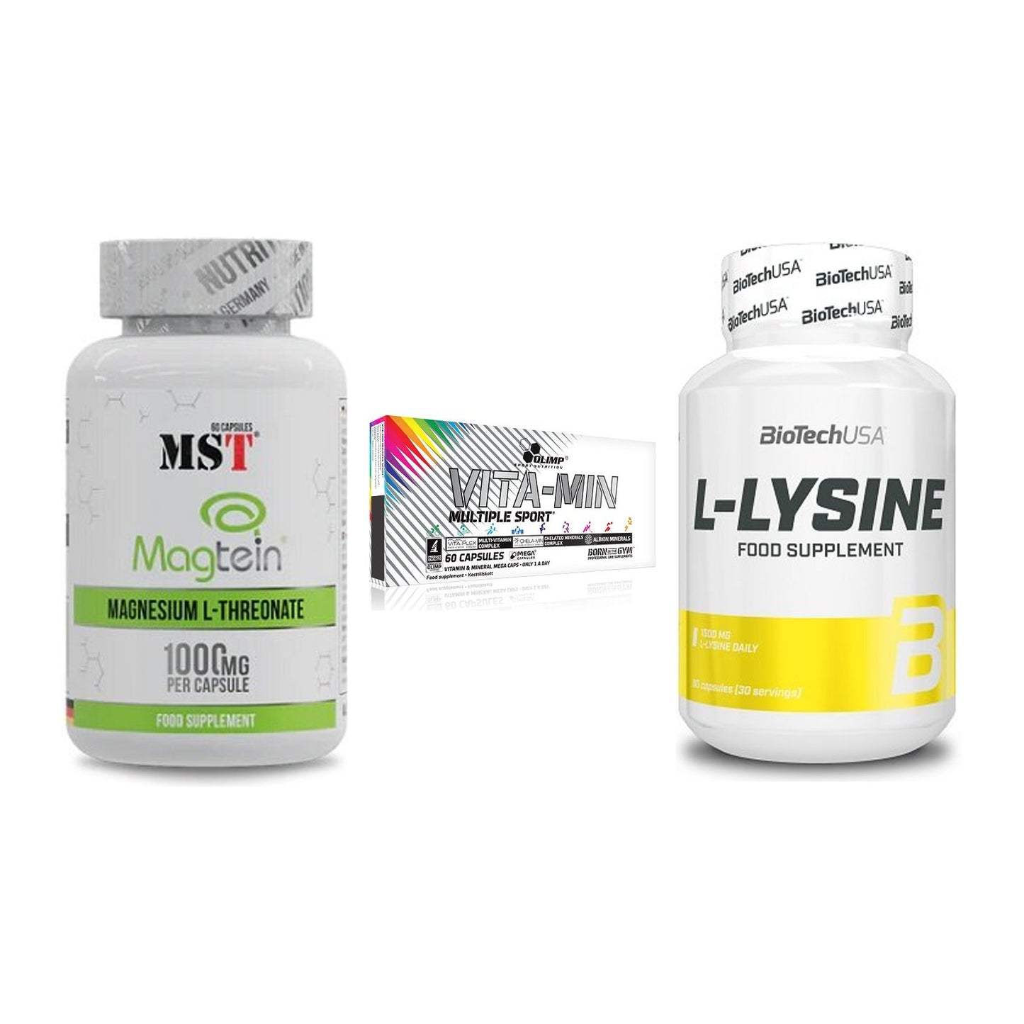Ausdauer-Set: MST Magnesium + Olimp Vita-Min + BioTech L-Lysine – alle enthaltenen Artikel