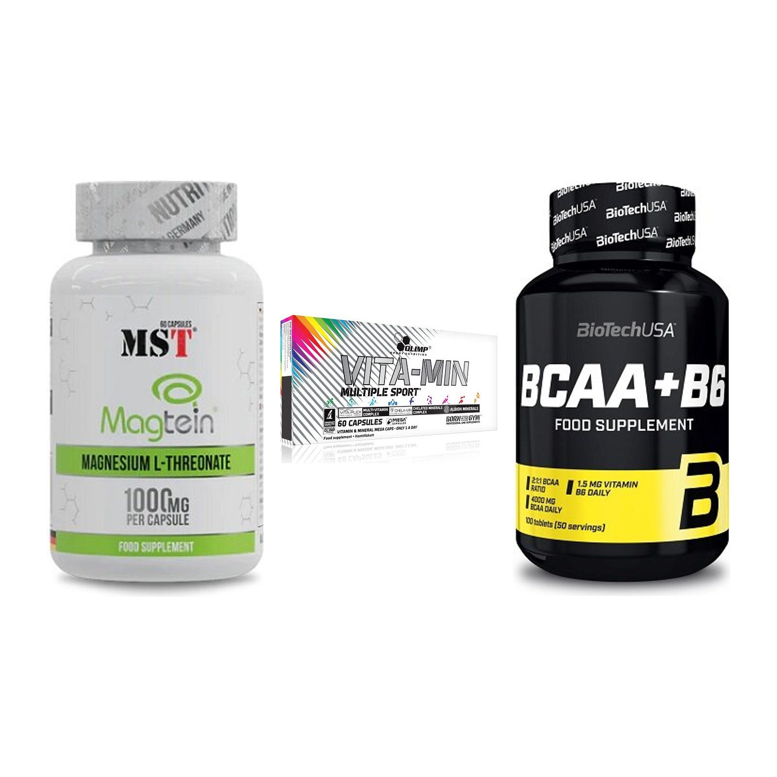 Ausdauer-Set: MST Magnesium + Olimp Vita-Min + BioTech BCAA+B6 – alle enthaltenen Artikel