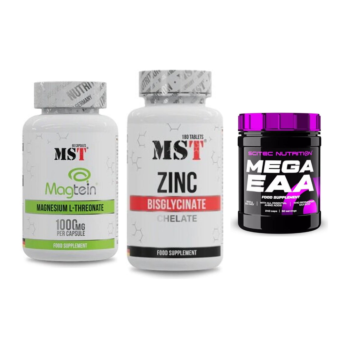 Ausdauer-Set: MST Magnesium + MST Zinc Chelate + Scitec Mega EAA – alle enthaltenen Artikel