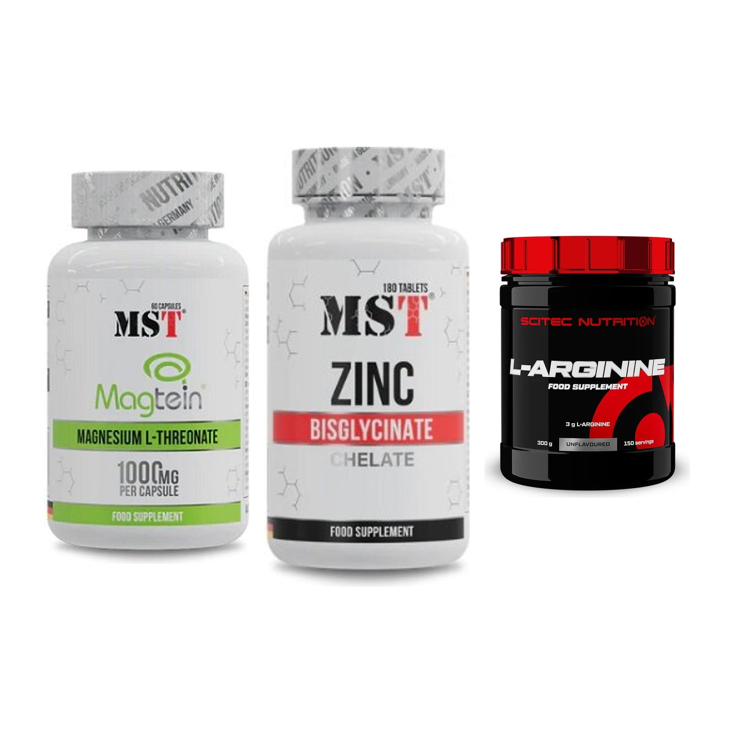 Ausdauer-Set: MST Magnesium + MST Zinc Chelate + Scitec Arginin – alle enthaltenen Artikel