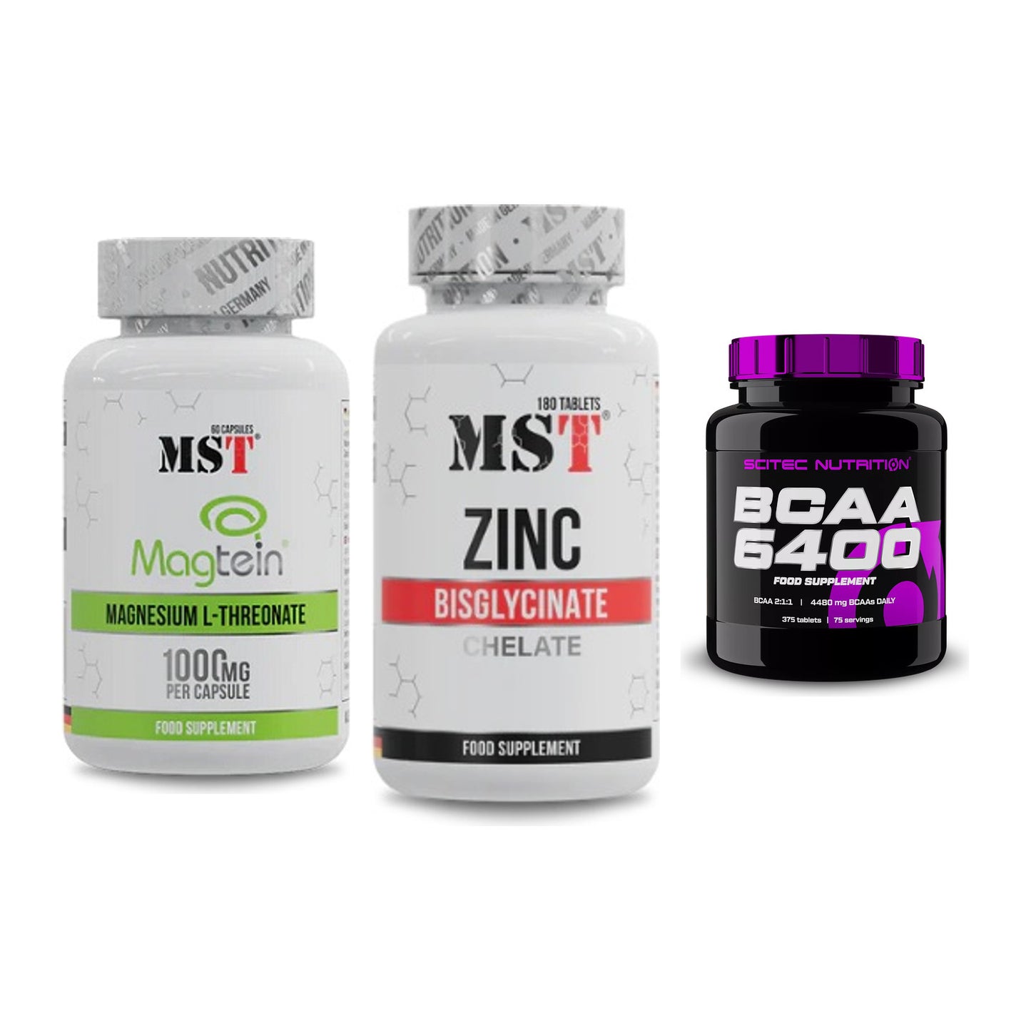Ausdauer-Set: MST Magnesium + MST Zinc Chelate + Scitec BCAA 6400 – alle enthaltenen Artikel