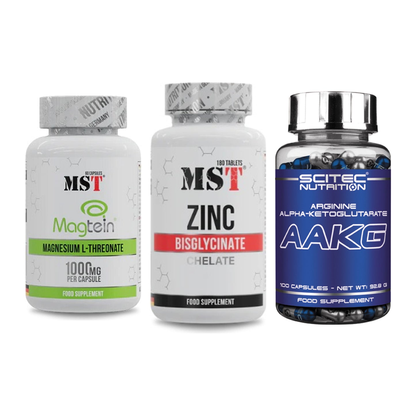 Ausdauer-Set: MST Magnesium + MST Zinc Chelate + Scitec AAKG – alle enthaltenen Artikel