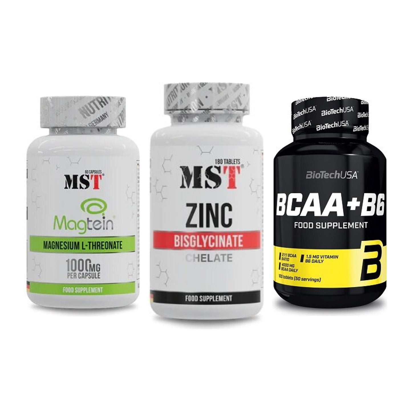 Ausdauer-Set: MST Magnesium + MST Zinc Chelate + BioTech BCAA+B6 – alle enthaltenen Artikel