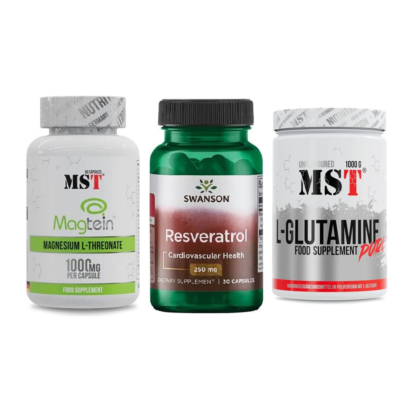 Ausdauer-Set: MST Magnesium + Swanson Resverat + MST Glutamine – alle enthaltenen Artikel