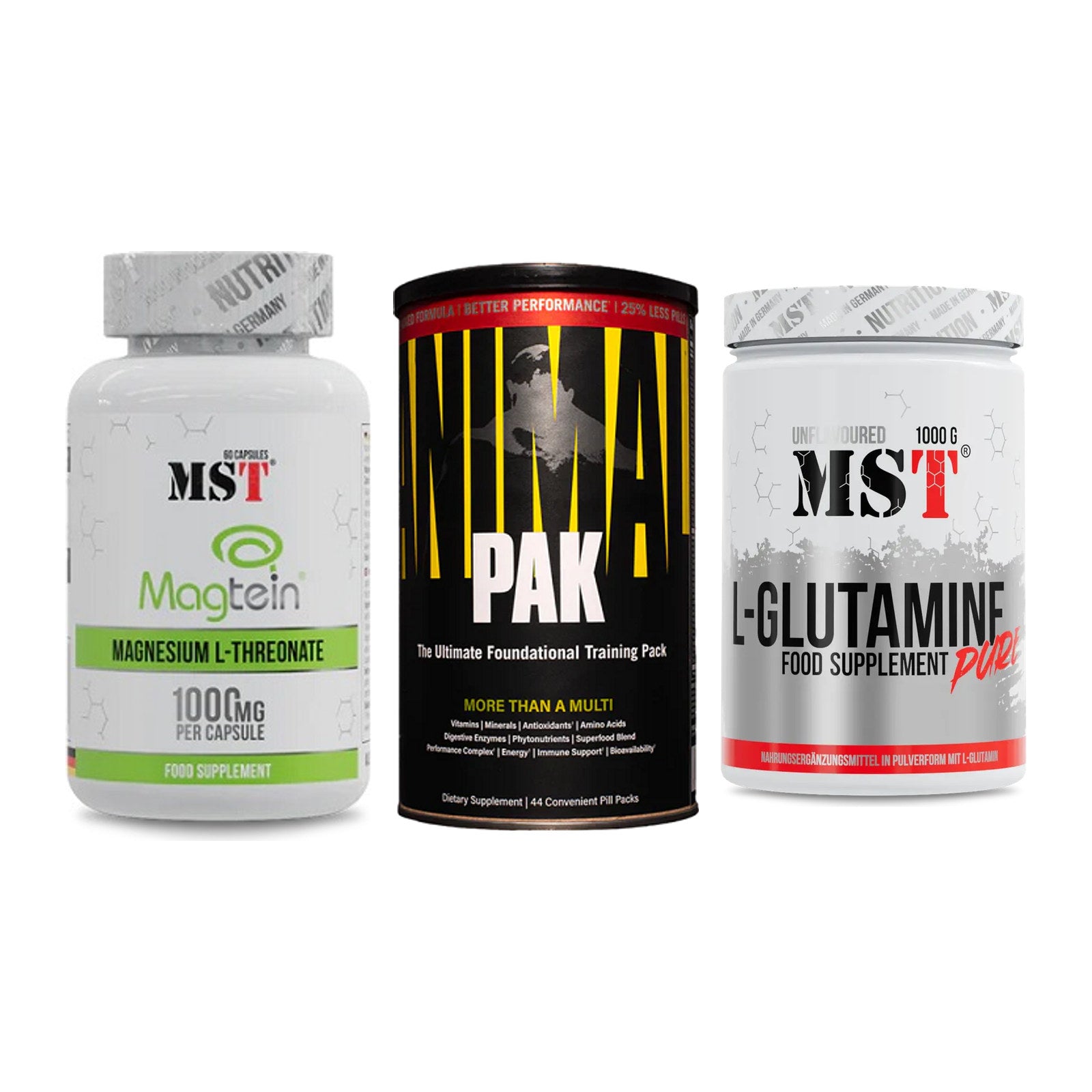 Ausdauer-Set: MST Magnesium + Universal Animal + MST Glutamine – alle enthaltenen Artikel