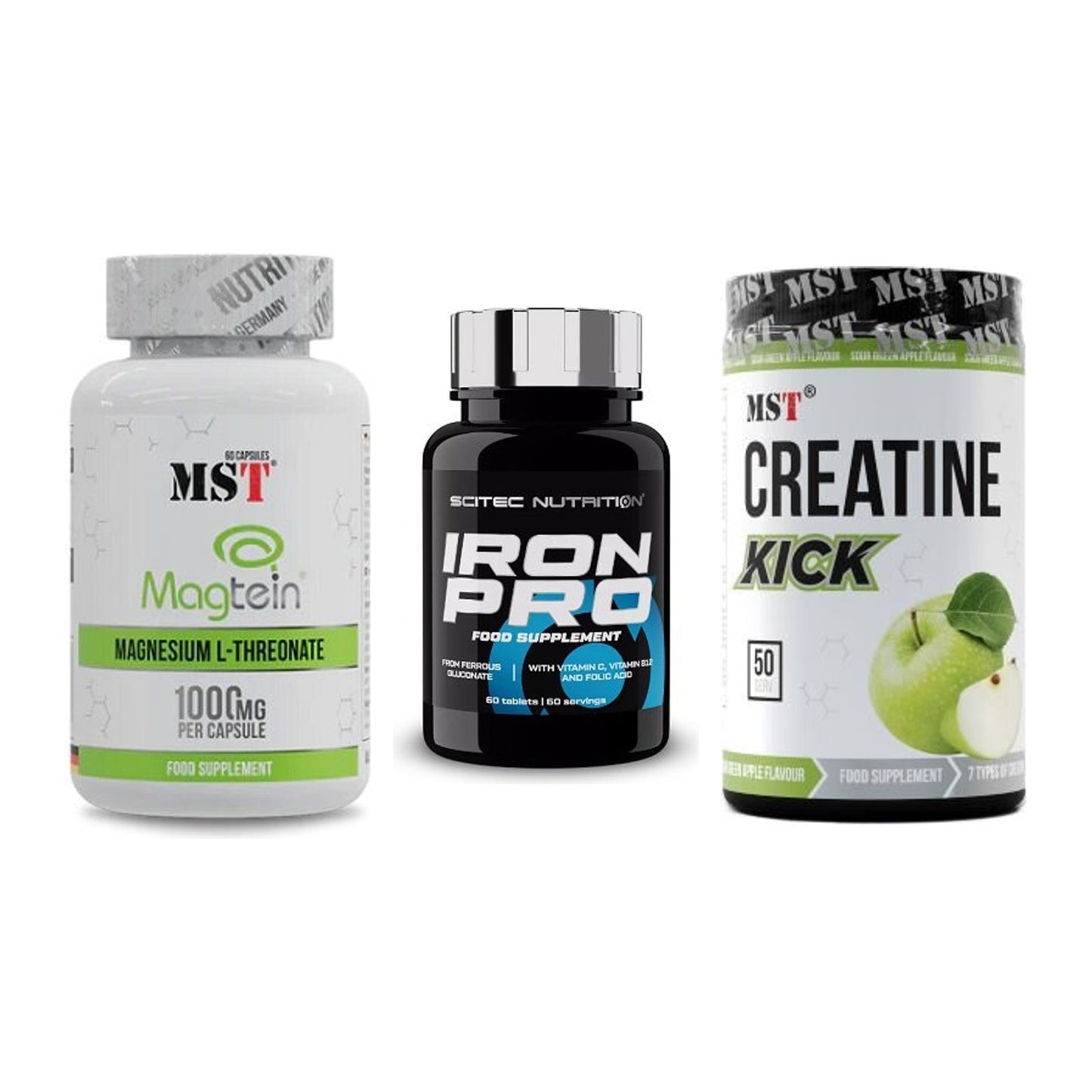 Ausdauer-Set: MST Magnesium + Scitec Iron Pro + MST Creatine – alle enthaltenen Artikel